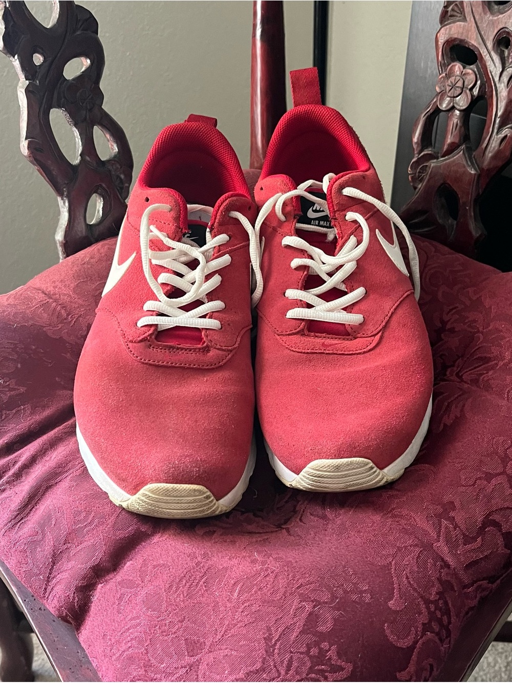 Nike Red and White Suede Air Max Tavas Athletic Sneakers size 10.5